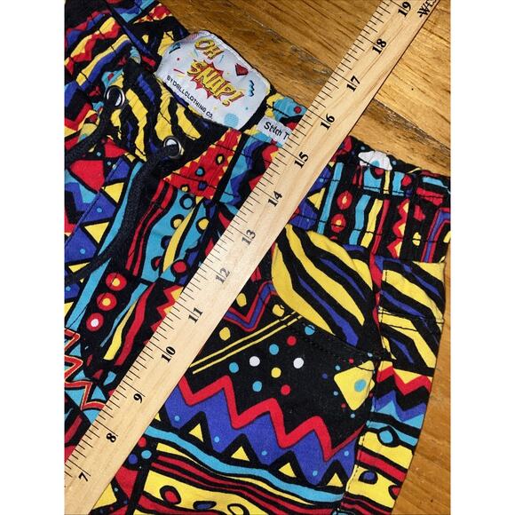 OH SNAP! Men Retro 90s Geometric Print Shorts Stretch Twill Black Colorful Med - Picture 8 of 10